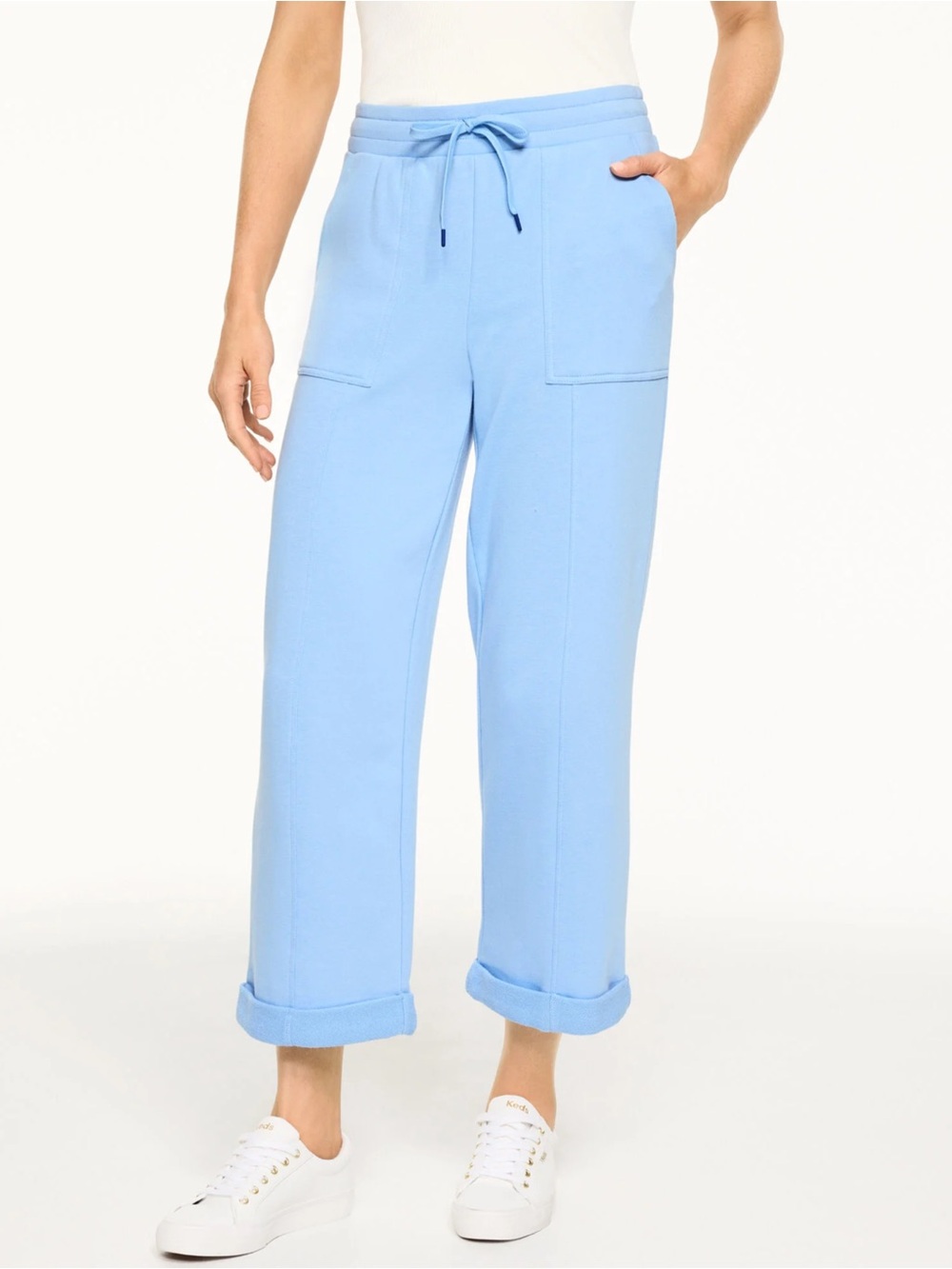 T By Talbots Bluebell Cozy French Terry Wide Crop Pants Size Medium Petite